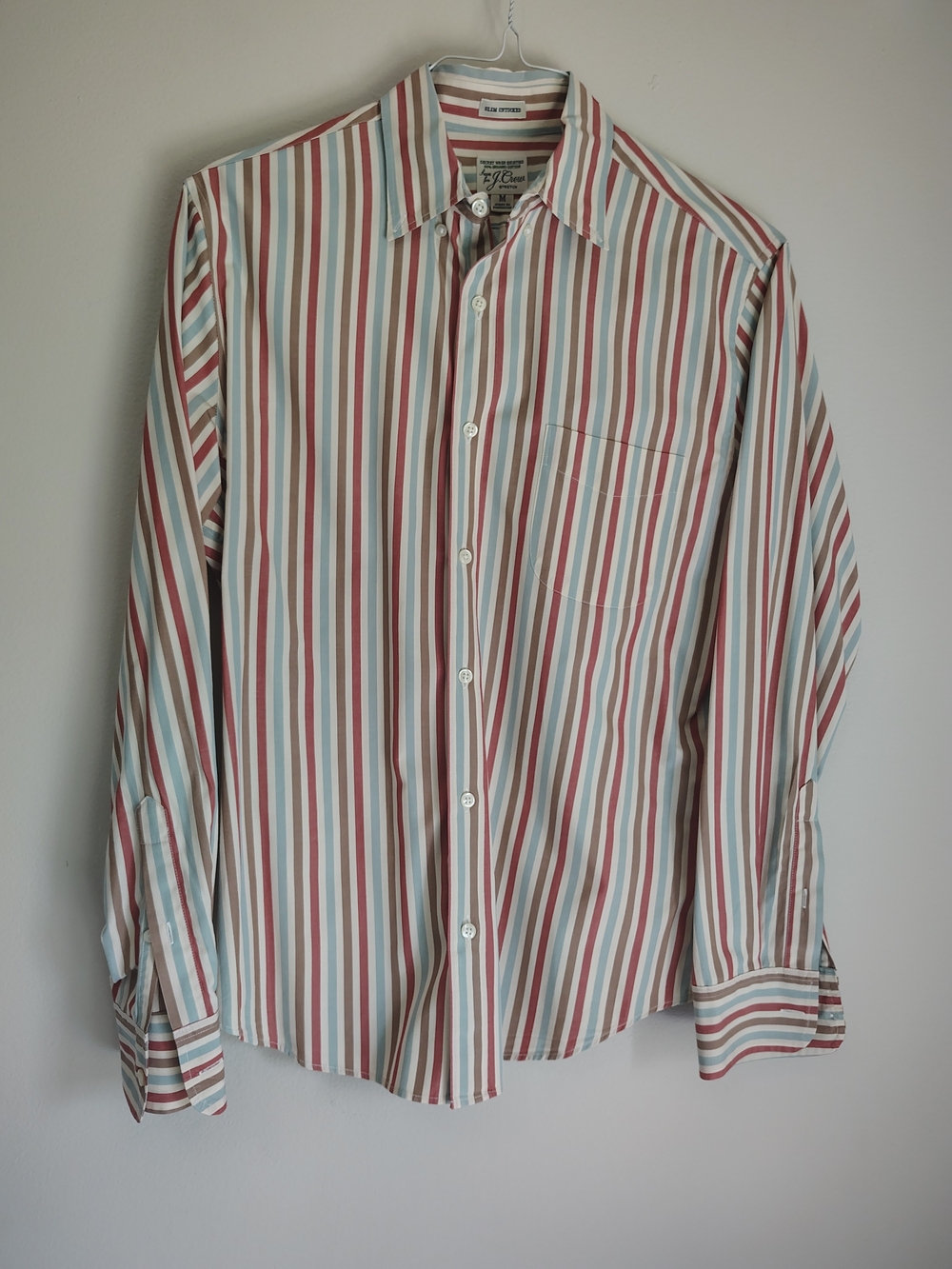 JCREW Multicolor Vertical Stripe Dress Shirt - White, Red, Blue, Tan Slim Fit